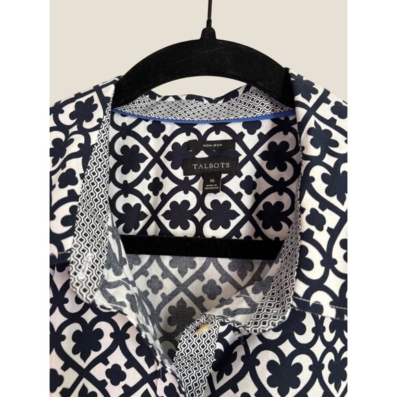 Talbots Non Iron Wrinkle Free Navy & White Professional Button Up Top Size 16 - Picture 2 of 8